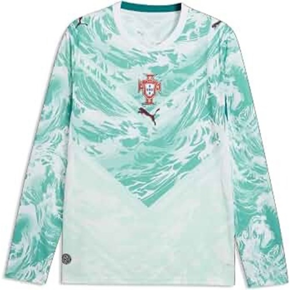 Puma Portugal FPF Away Jersey Replica LS White Green Lagoon 783289 02 Mens L